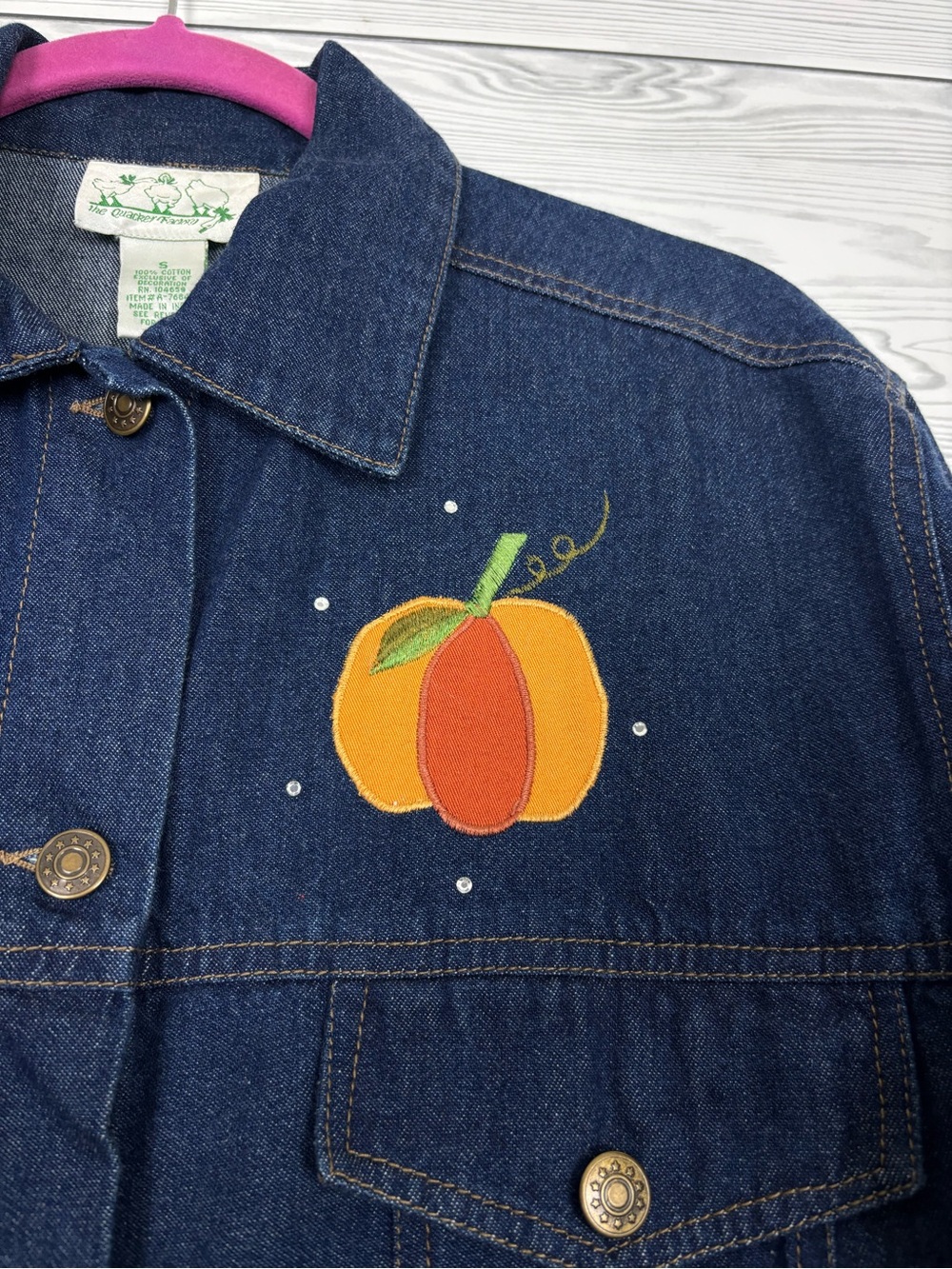 The Quacker Factory Fall Harvest Pumpkin Denim Jacket Size Small Halloween - Picture 5 of 10